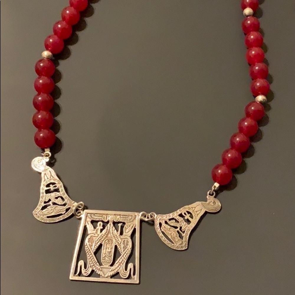 Pure Silver Egyptian Art & Gemstones Necklace